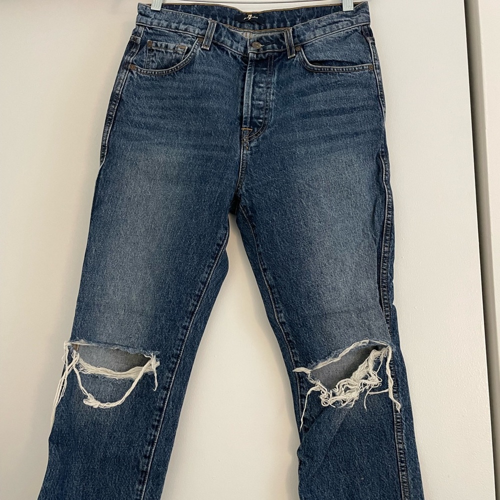 7 For All Mankind - straight leg jeans with knee rip